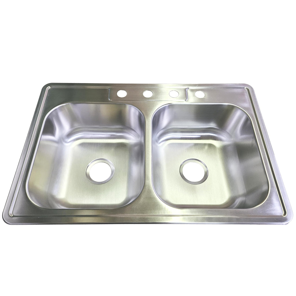 33-inch Stainless Steel Topmount 4-hole 50/50 Double Bowl 8-inch Deep Kitchen Sink