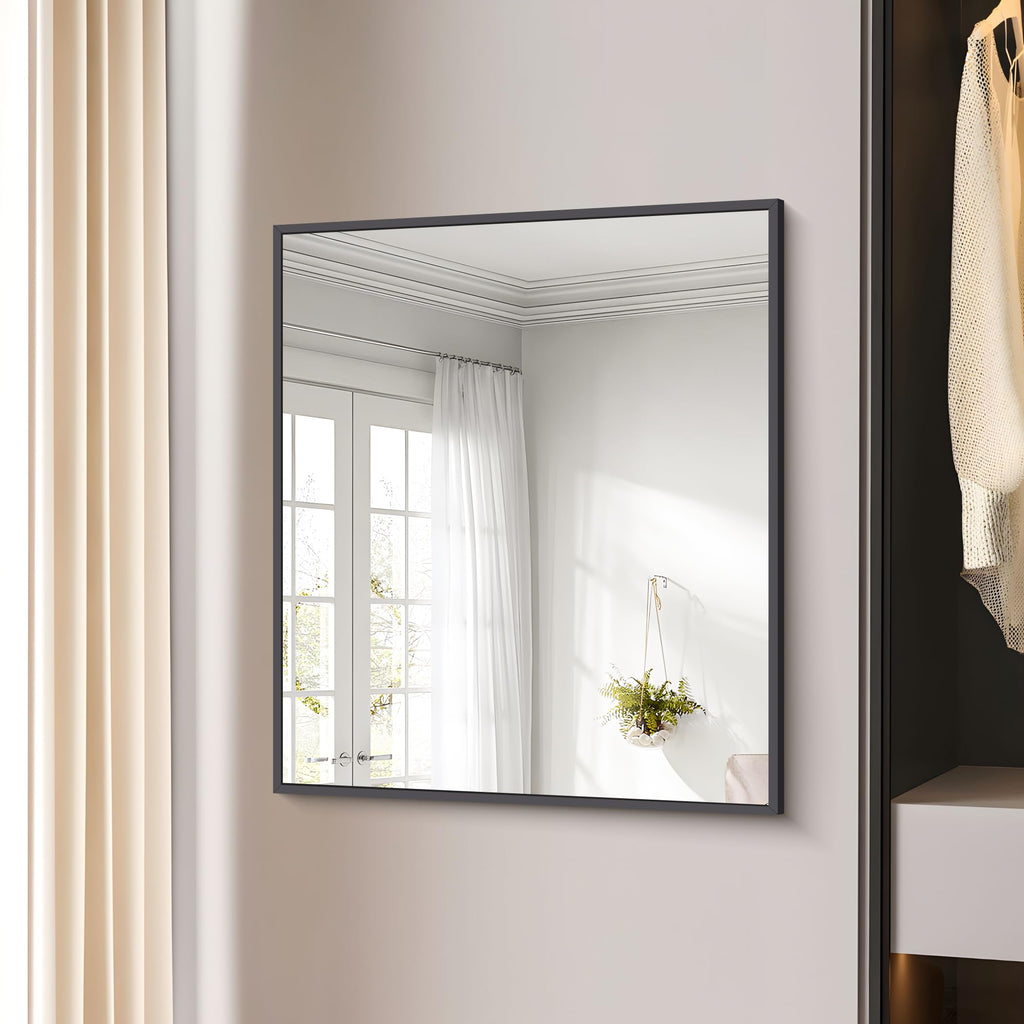 Bathroom Mirror,30x36 inch Wall Mirror Wall Mounted Black Rectangle Square Corner Mirrors, Black Bathroom Mirror