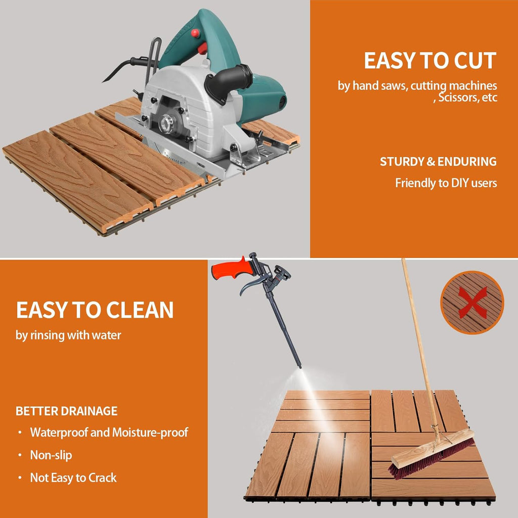 Polymer Composite Interlocking Deck Tiles Outdoor,12x12 Thick Composite Patio Floor Tiles Decking Boards for All