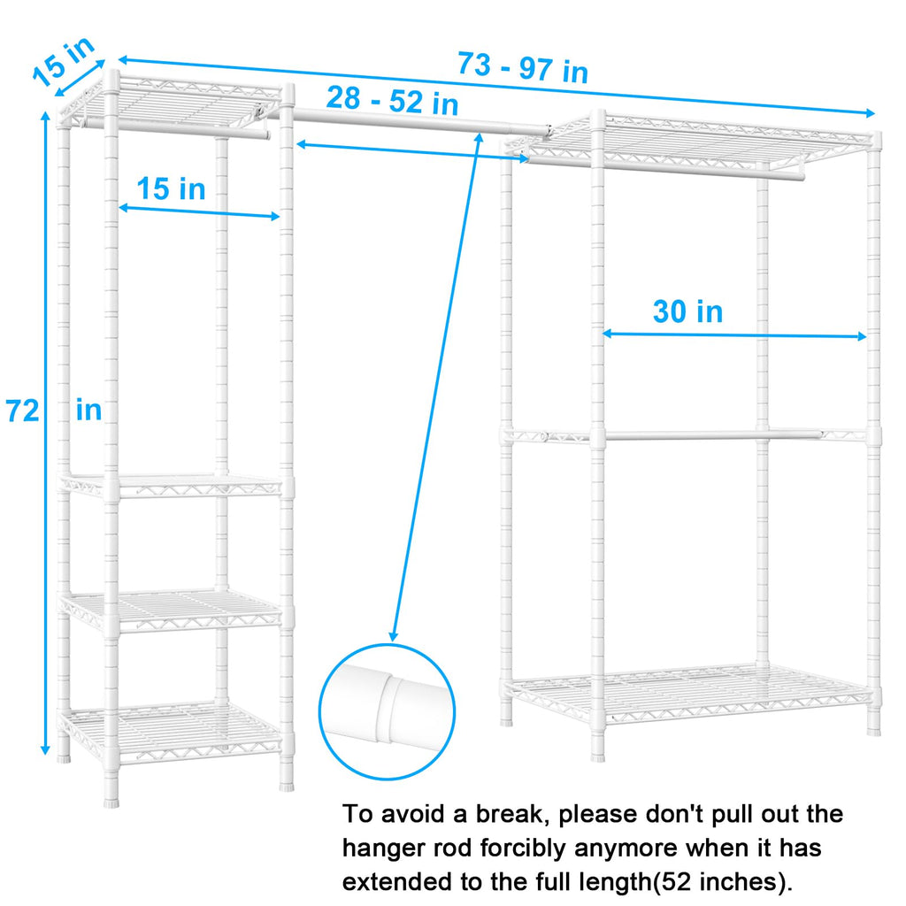 E10 Clothes Rack(With Stretchable Hanger Rod)Freestanding Clothing Racks for Hanging Clothes, Adjustable Closet