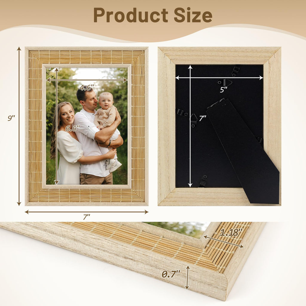 5x7 Bamboo Woven Picture Frame, Boho, Real Glass