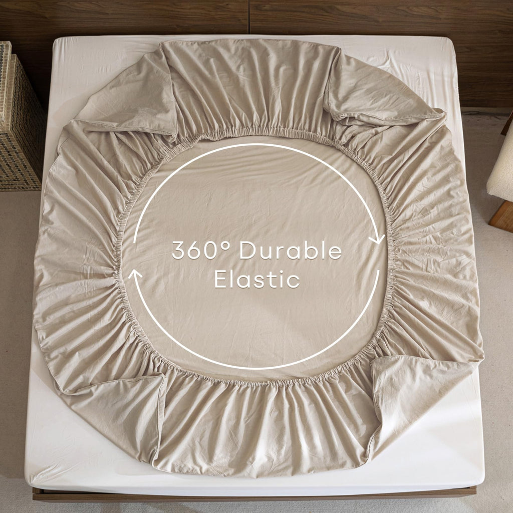 100% Cotton Sheet Set, Ruffle Bed Sheets Linen Feel Textured Farmhouse Shabby Vintage Chic Bedding 4 Pieces