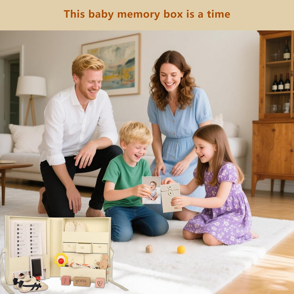 Baby Keepsake Box, Memory Storage with 8 Pieces (Light Yellow)