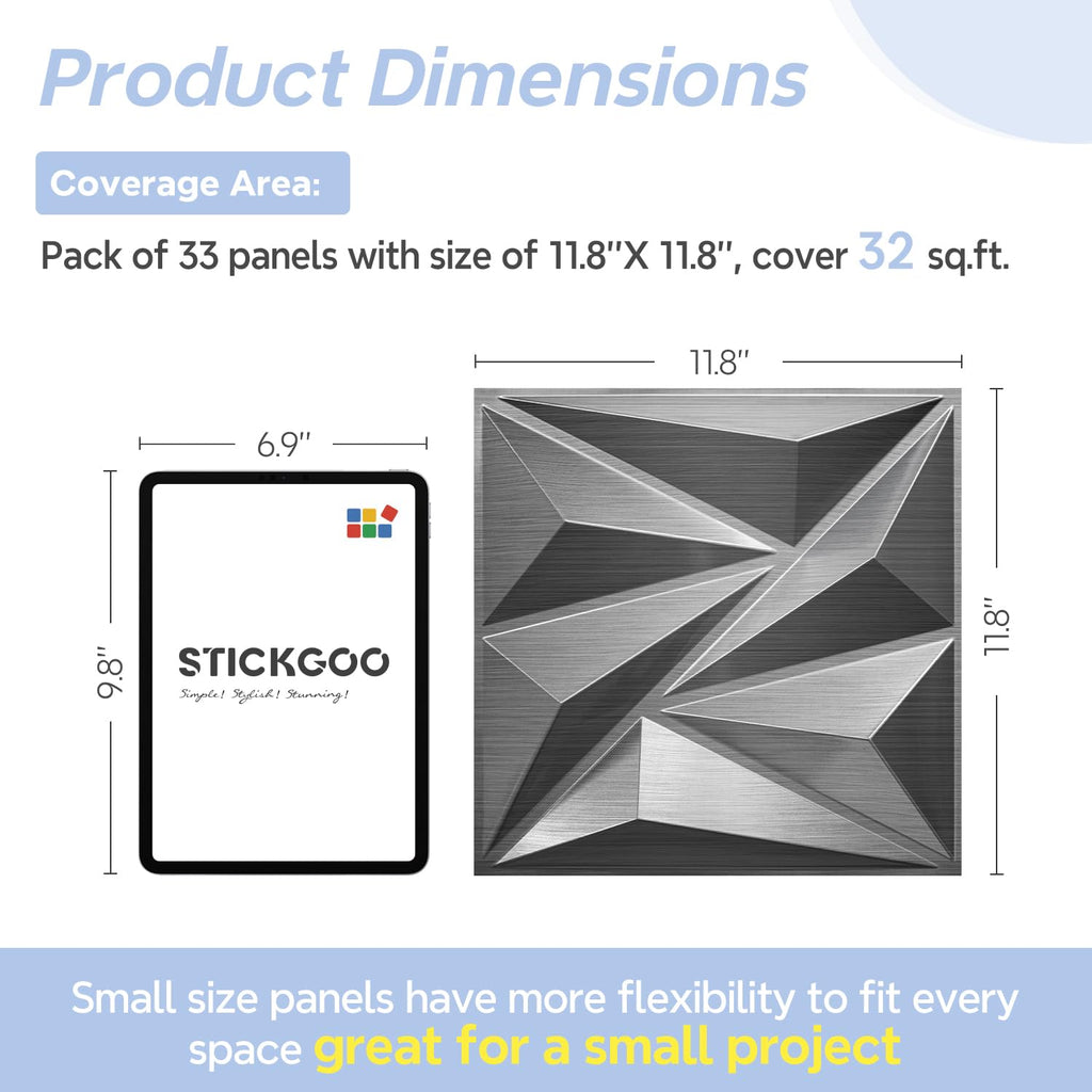 3D Wall Panels Diamond, Brushed Silver, 12''x12'', 33 Pack