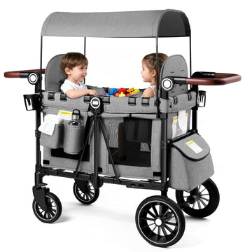 Wagon Stroller for 2 Kids, Shock-Absorbing Wheels, Grey