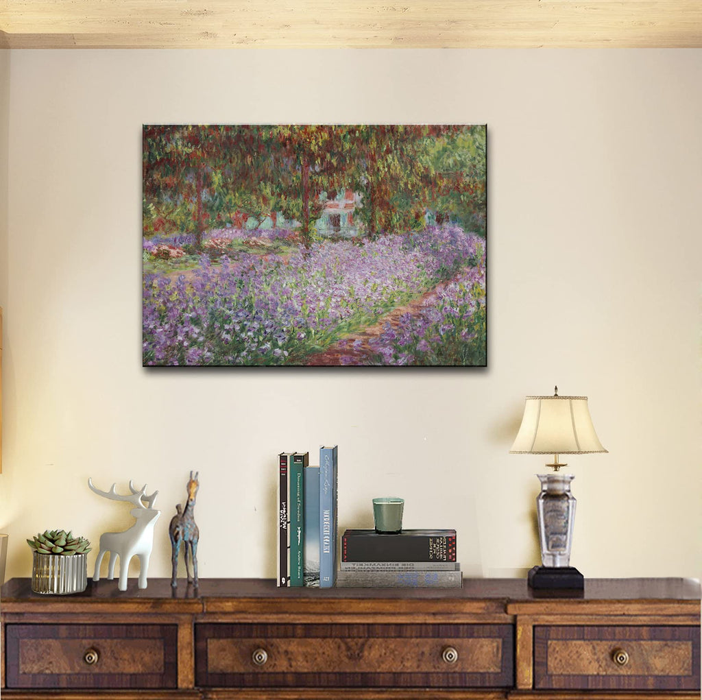 Irises in Monet's Garden, 1900 by Claude Monet - Large Canvas Art Bathroom Wall Decor Painting Print Framed Bedroom