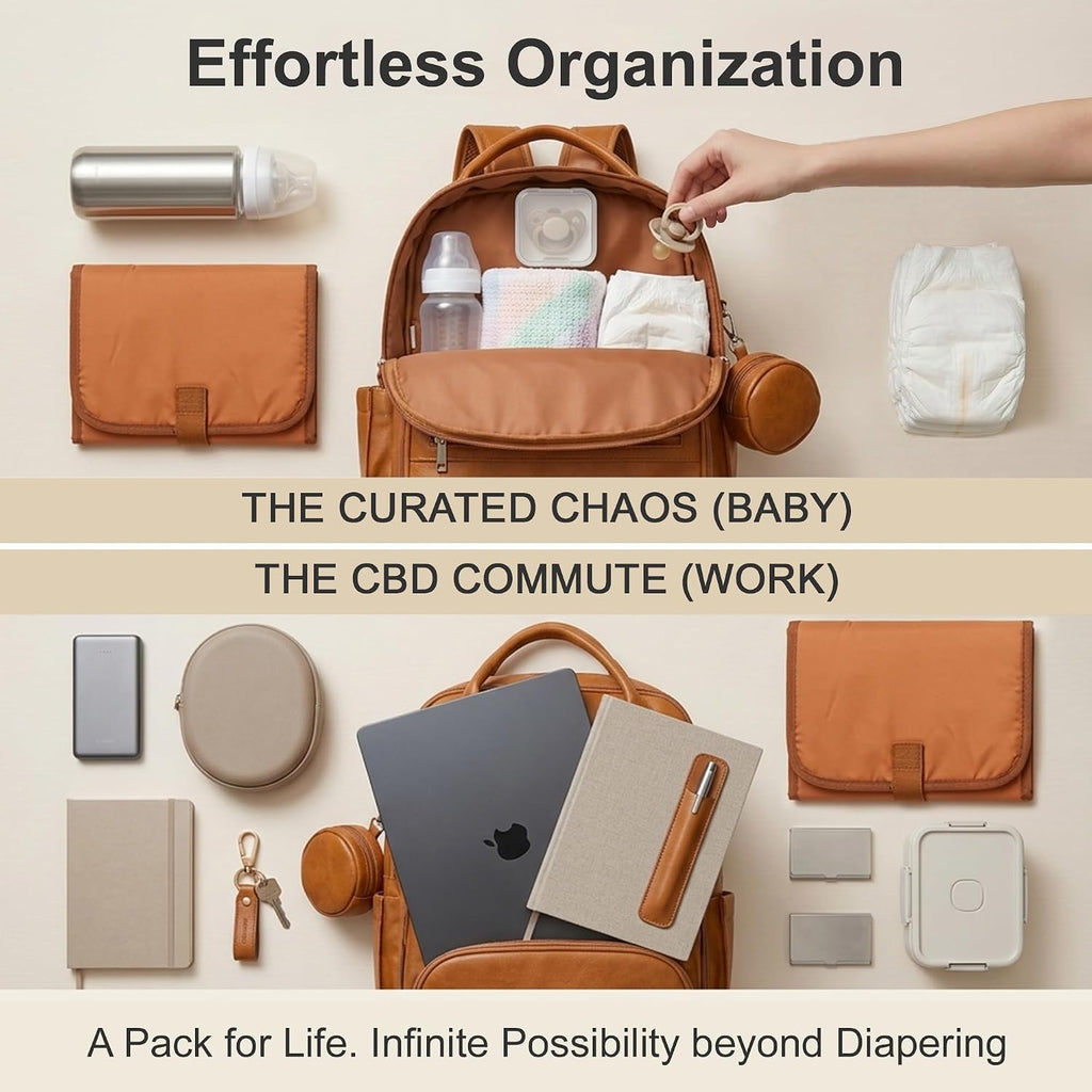 Premium Vegan Leather Diaper Bag Backpack with Waterproof Changing Pad, Reinforced Zippers & Odor-Free, 20 Pockets