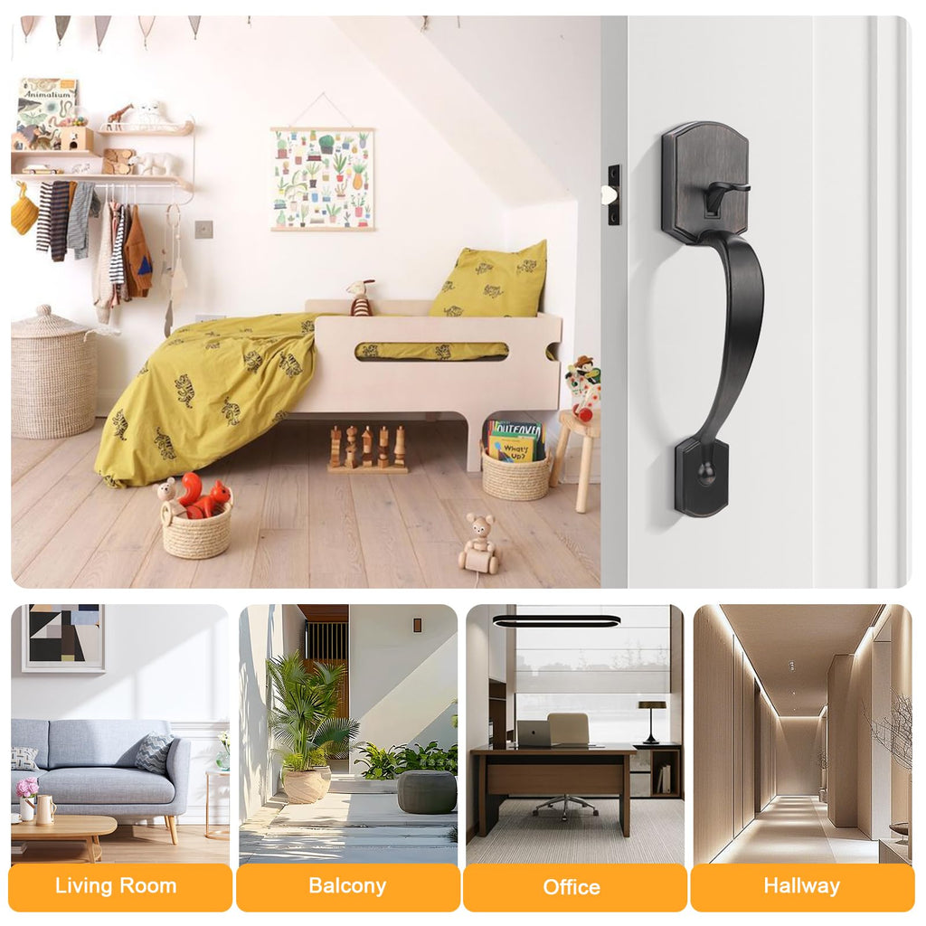 Oil Rubbed Bronze Lower Half Front Entry Handleset, Heavy Duty Entry Door Handle with Interior Reversible Handed