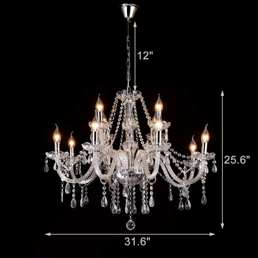 Modern Elegant 12 Lights K9 Crystal Glass Chandelier Pendant Ceiling Lighting European Style for Dining Living Room Bedroom Transparent,12 E12 Bulbs Required A110-B082GC2F8V