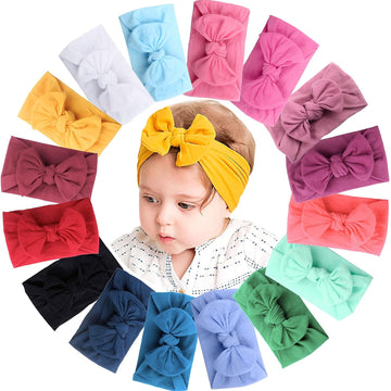 16 Colors Soft Wide Turban Baby Headbands with 3.5 inches Hair Bow Headwraps for Baby Girls Infants Hair