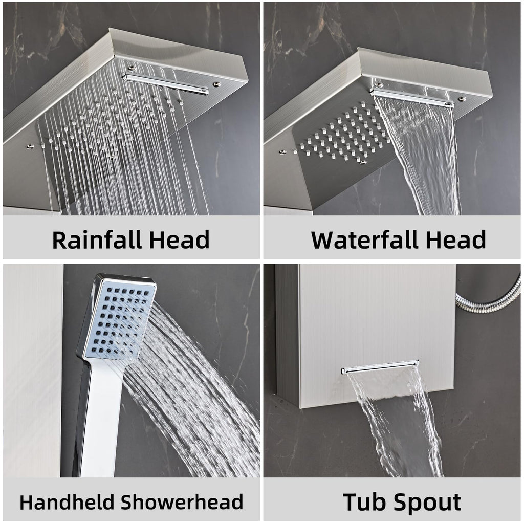 Multi-Function Shower Panel Tower System 6 in1 Shower Panel Tower with Powerful Body Massage, Rainfall
