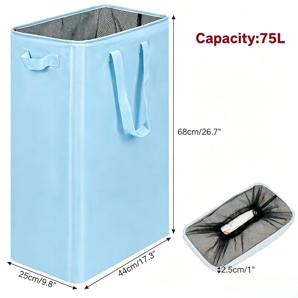Slim Laundry Basket, Narrow Laundry Hamper with Handles, Collapsible Dirty Clothes Hamper, Tall Laundry Bin for