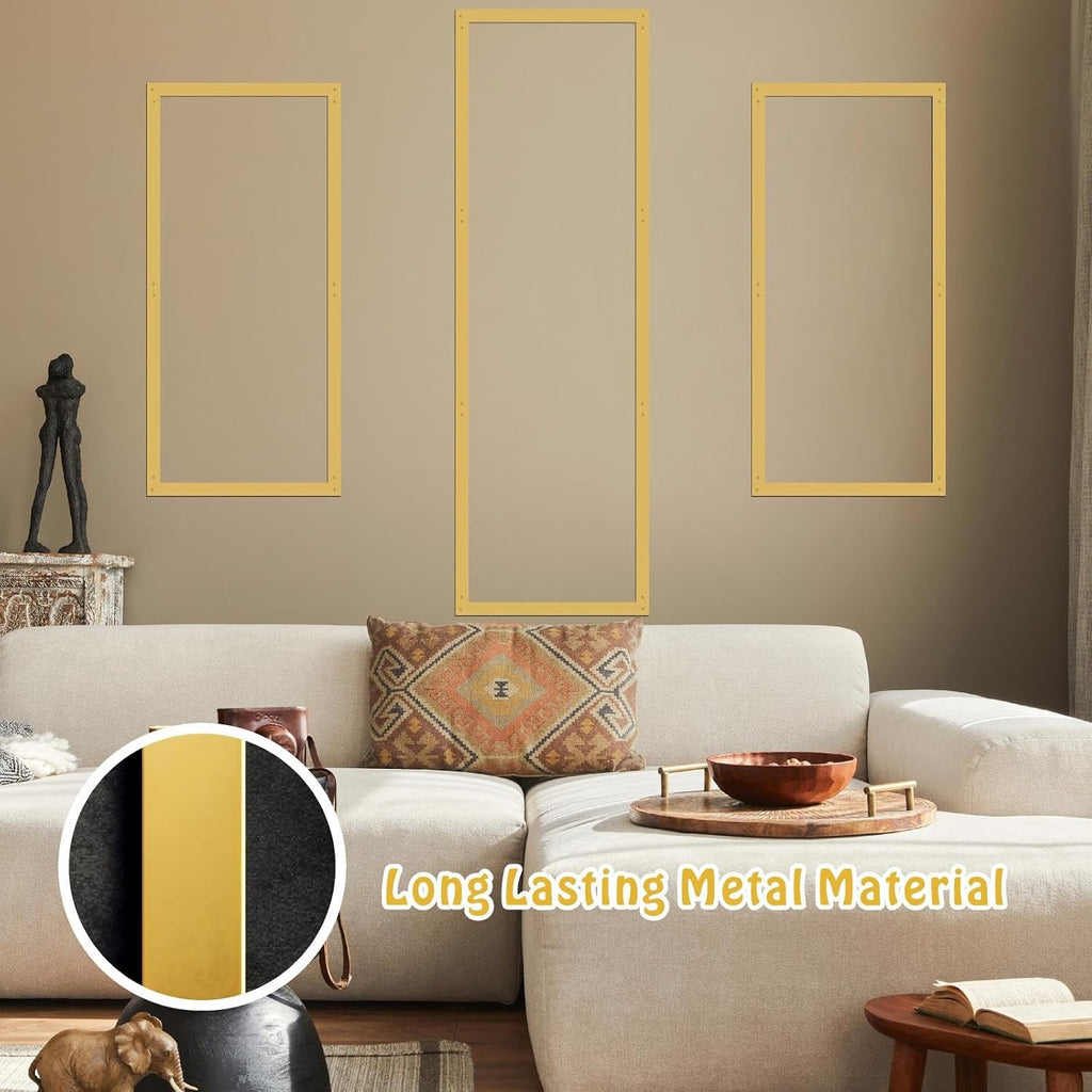 Golden Metal Wall Art Modern Striped Walls Decor Minimalist Line Arts Sign - Set of 20