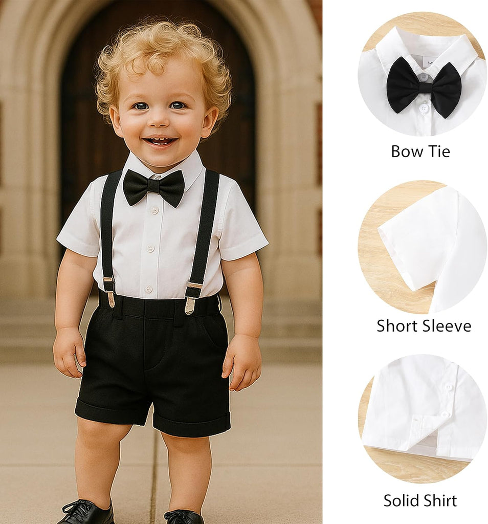Baby Boys Formal Suit Set Suspender Shorts Pants