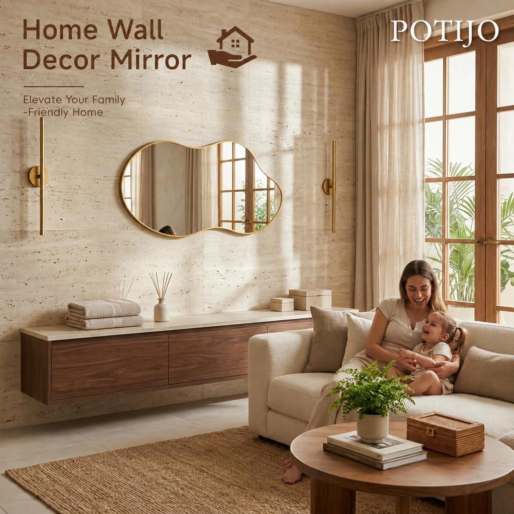 Irregular wall Mirror 26"x46" Gold Asymmetrical Mirror