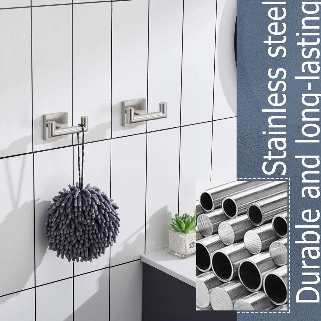 Robe Hook Bathroom Double Towel Coat Hooks for Bath Kitchen Wall Mounted, 2 Pack Brushed Nickel Stainless Steel