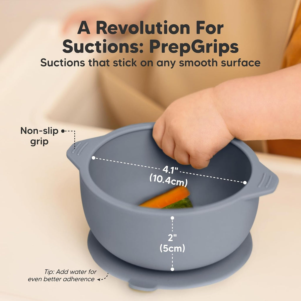 Pack Baby Bowls with Suctions, Lids, BPA-Free Silicone (Slate)