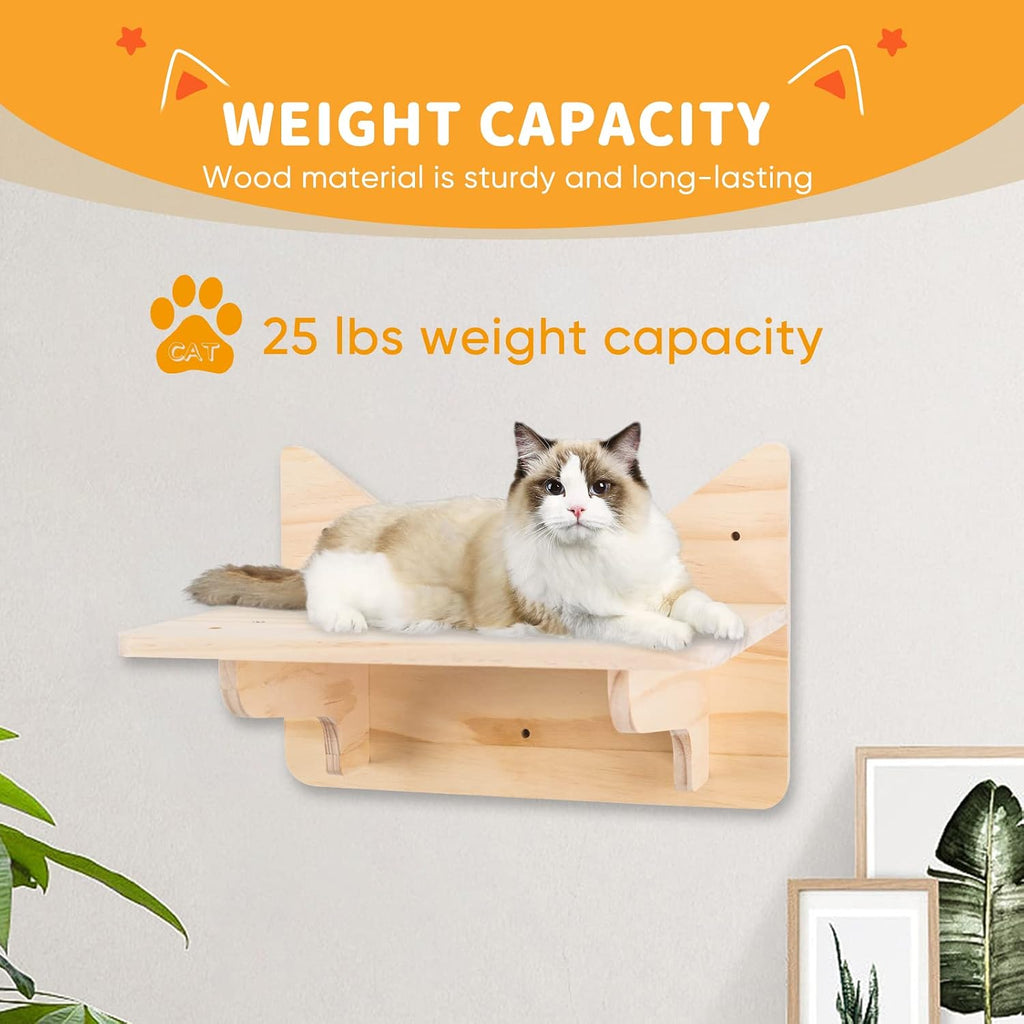 Cat Wall Shelves for Large Cats - 9-Piece Wooden Wall-Mounted Cat Shelves Set, Kitty Climbing System with Perches