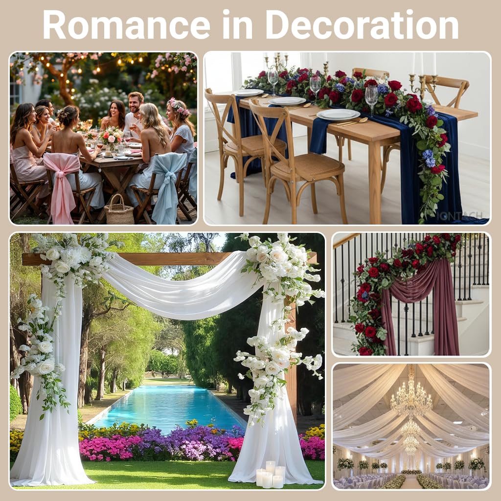Chiffon Fabric, 30 Yards Continuous Long, 44" Wide, Soft Sheer Arch Cloth for Wedding Engagement Event Party Banquet