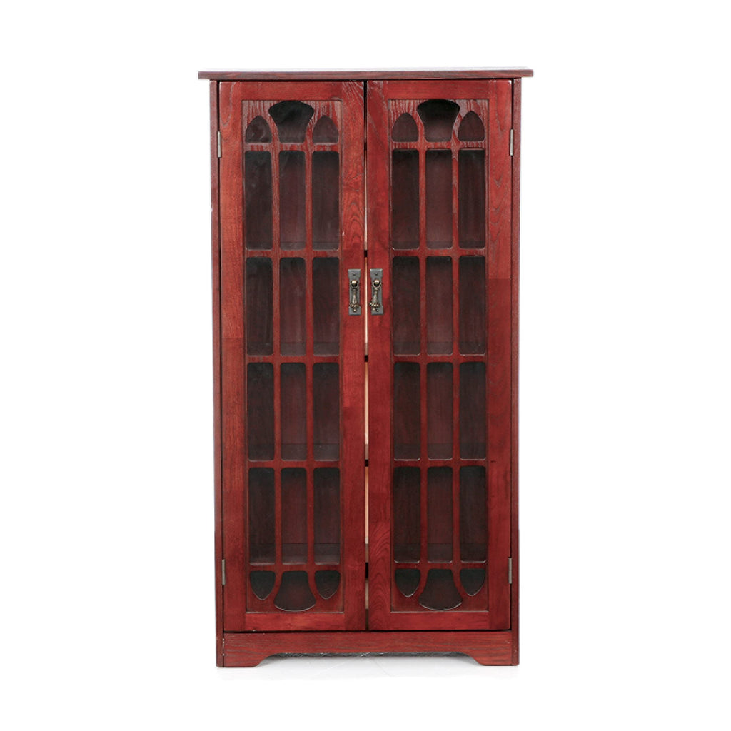 Window Pane Media Cabinet - Cherry - Transitional Design, Brown Glass and Wood - Ideal