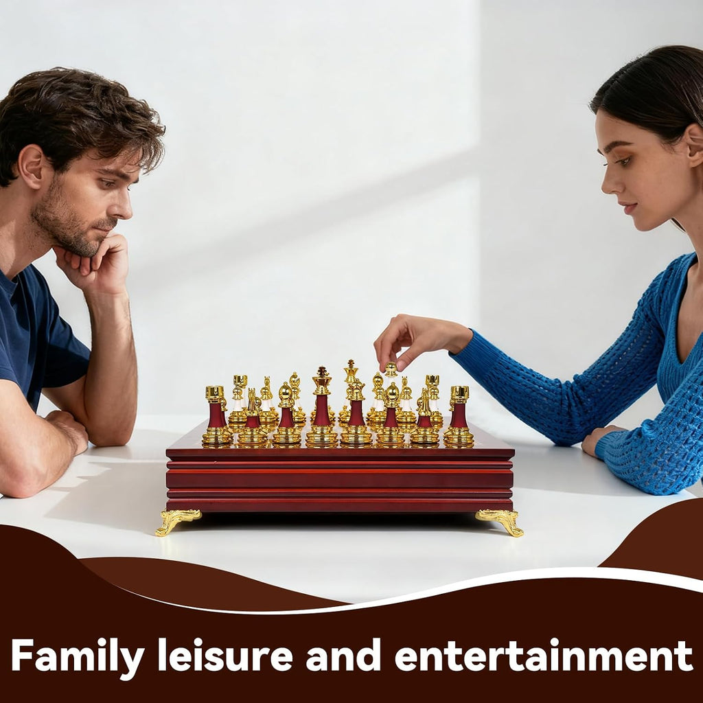 15-Inch Large Chess Set for Adults and Kids - Weighted Zinc Alloy & Acrylic Chess Pieces with Wooden Chess Board