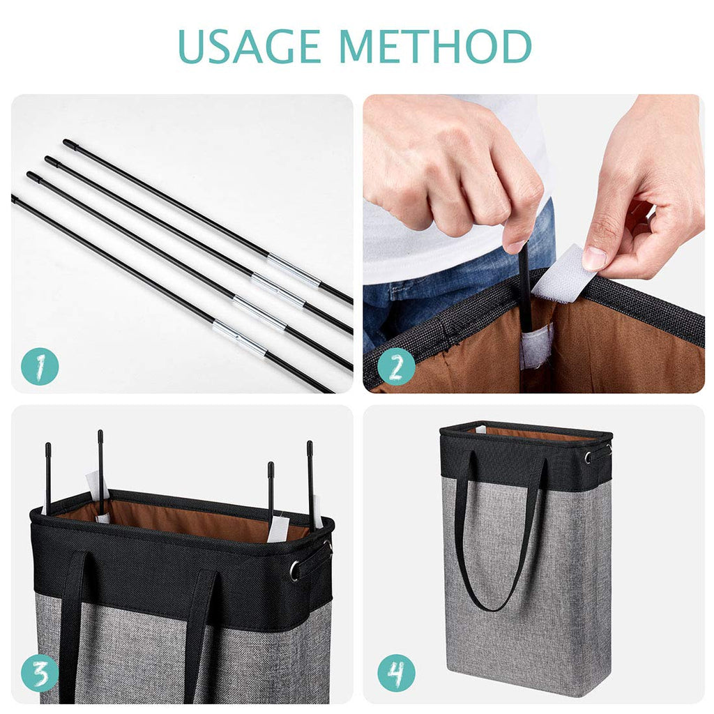 Laundry Basket with Handles Black&Grey-Slim Laundry Bin Collapsible Dirty Clothes Basket Narrow Laundry Bag Foldable