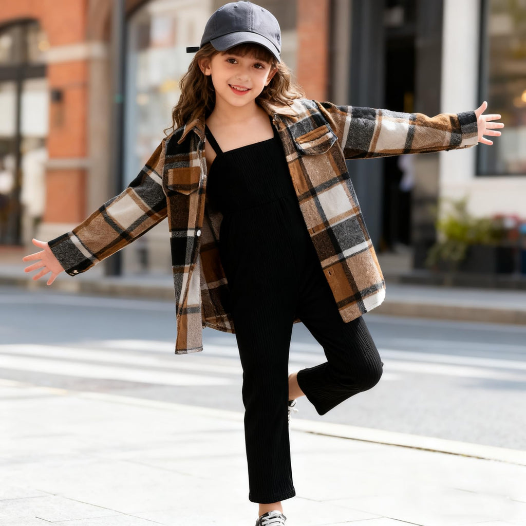 Toddler Girl Clothes Plaid Long Sleeve Button Down Shirt + Corduroy Overall Jumpsuit 2pcs Girls Fall Winter Outfit