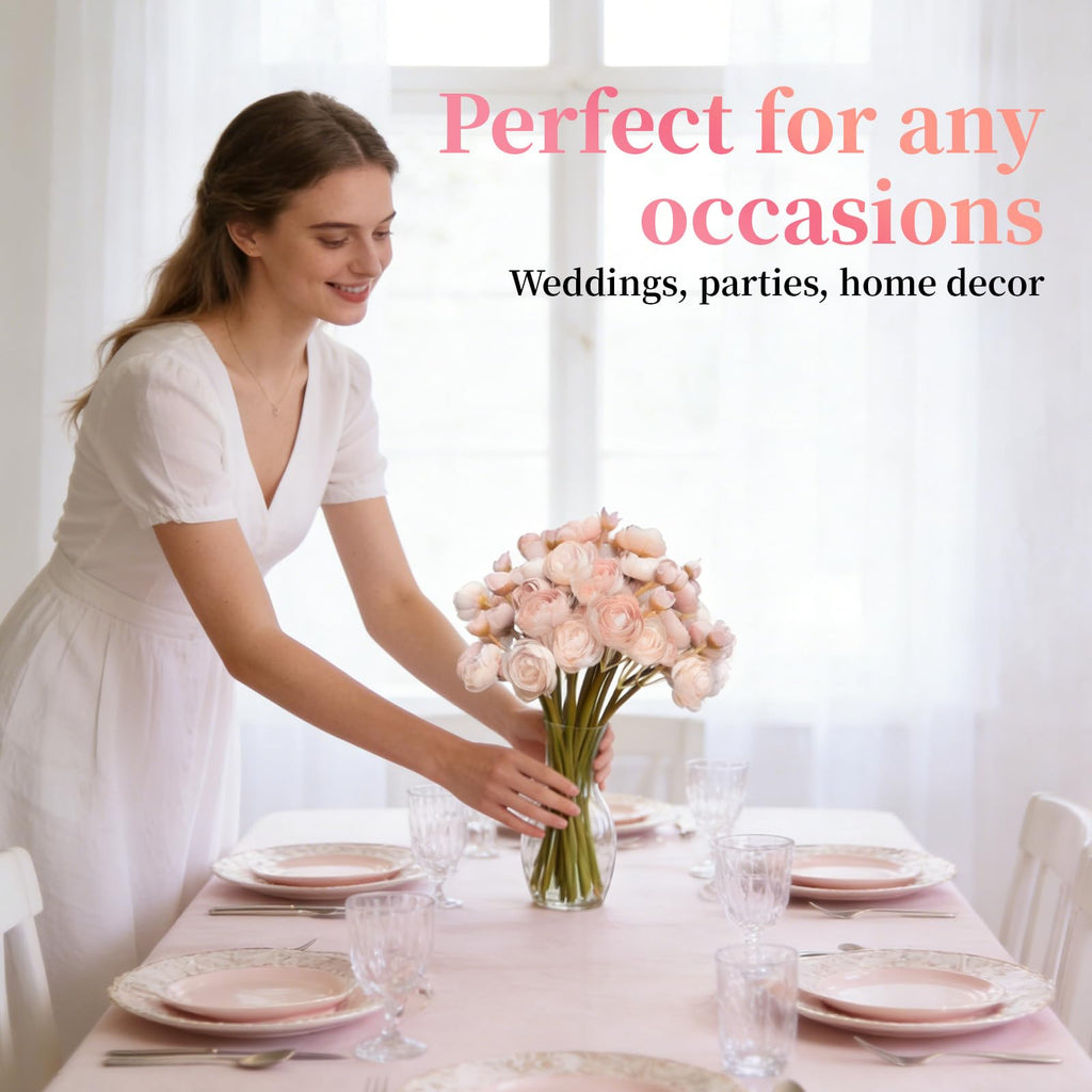 Ranunculus Artificial Flowers, 18 Pcs Faux Silk Mini Peonies Bulk Flowers for Vase, Spring Fake Wedding Filler