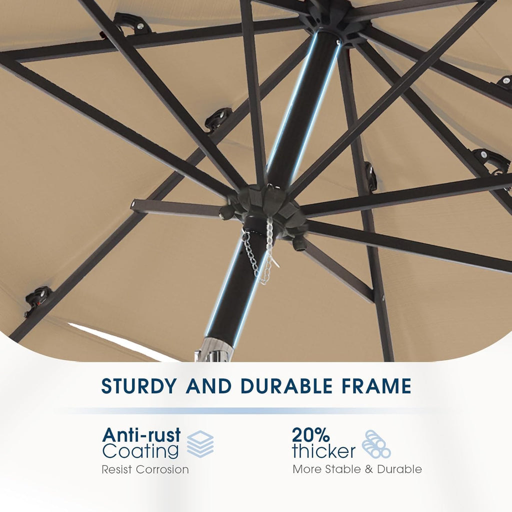9ft 3-Tier Patio Umbrella Outdoor Table Market Umbrella with Push Button Tilt/Crank