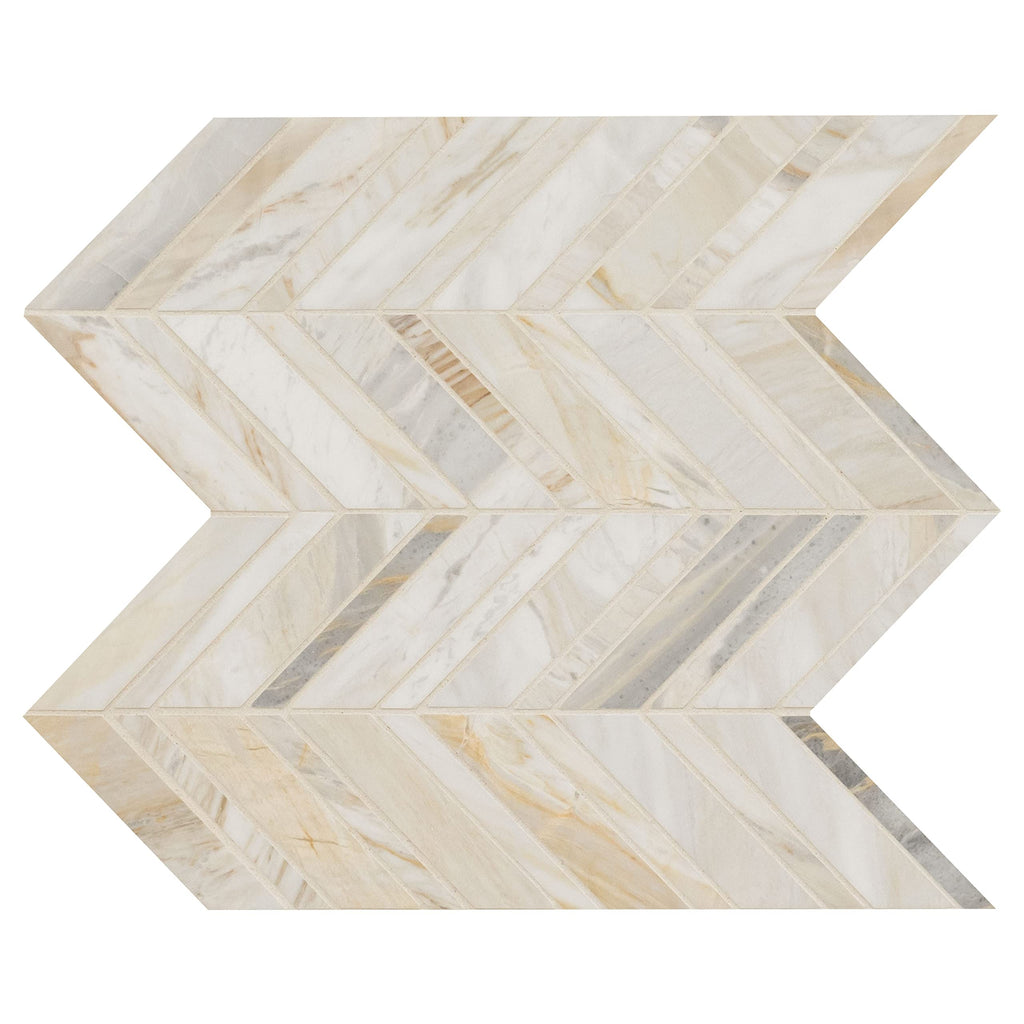 Mesh Mounted Marble Mosaic Tile | Athena Gold Chevron | 12" x 12"