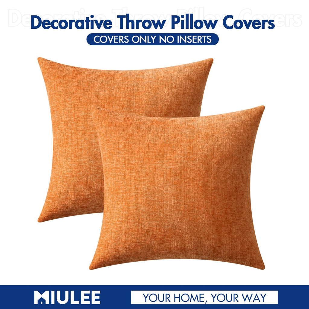 Soft Chenille Fall Throw Pillow Covers Orange 20x20 Inch Pack of 2