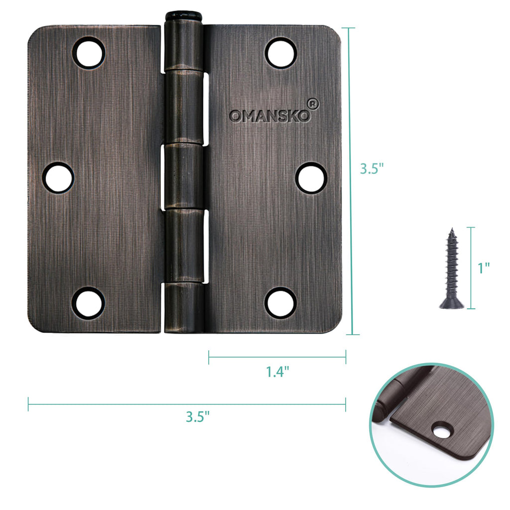 30 Pack Door Hinges, 3.5 x 3.5 Inch Oil Rubbed Bronze Hinges for Wood 1/4'' Radius Corners Interior Hinges, 3 1/2