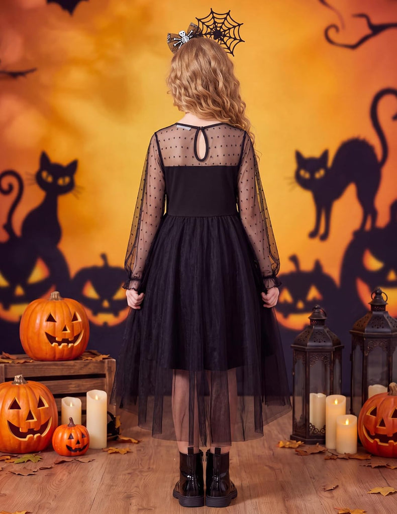 Girls Dresses Mesh Long Sleeve High Low Birthday Party Dress