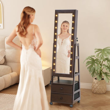 Jewelry Armoire Cabinet Organizer Standing with 20 LED Lights Lockable