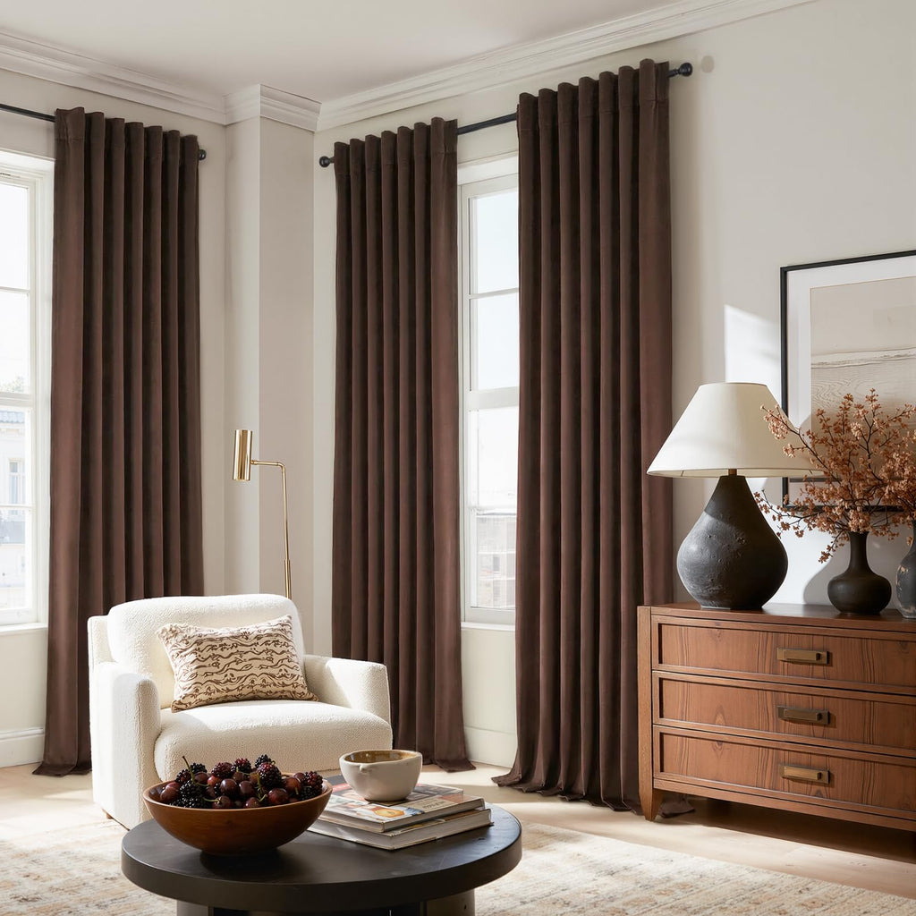 Extra Long 120 Inches Long Dark Brown Velvet Curtains Heavy Thick Velvet Luxury Boho Floor to Ceiling Back Tab Room