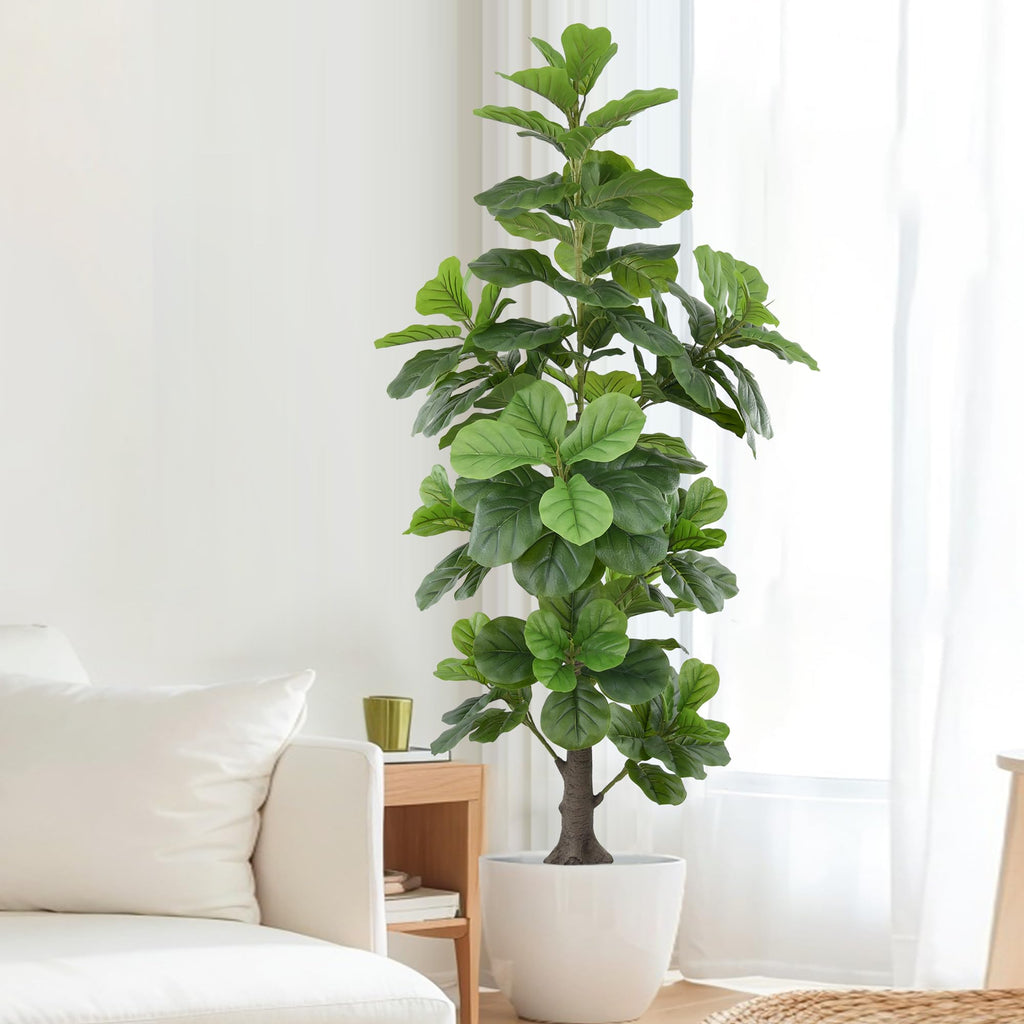 Artificial Fiddle Leaf Fig Tree 6FT(72in) Tall Faux Tree with Large Realistic Trunks and Big Leaves, Fake Floor