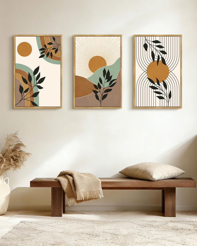 Boho Abstract Wall Art Large 16x24in Botanical Mid Century Modern Framed Wall Printing Neutral Geometric Prints