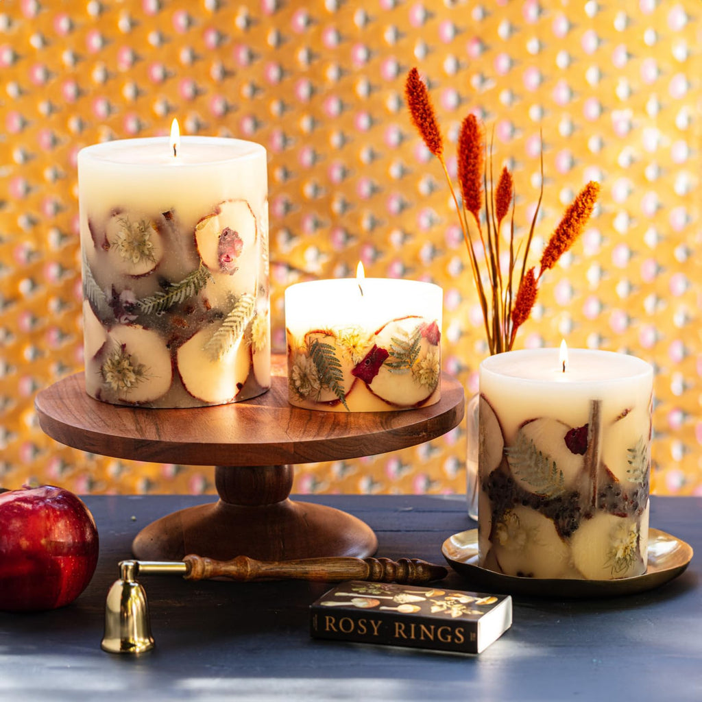 Large Round Botanical Candle - Spicy Apple 6.5" Burn Time 200 Hours Notes of Cardamom, Cinnamon, Clove, Long Lasting