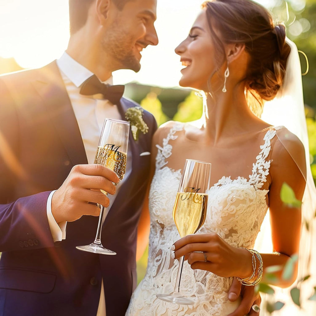 Mr. & Mrs. Champagne Flute Set, Wedding Decor - His and Hers, Wedding Toasting Glasses for Engagement Celebrations