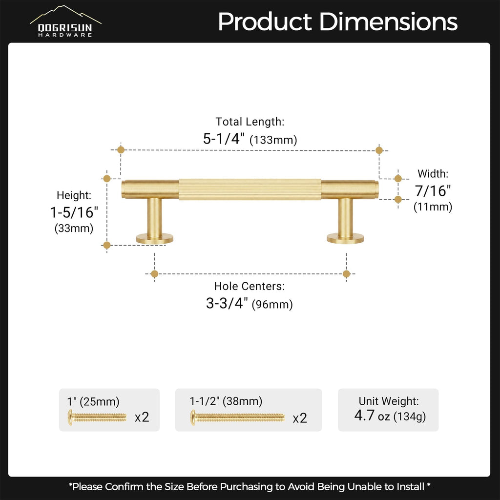 Solid Brass Cabinet Pulls, 3-3/4-Inch Hole Center Handles