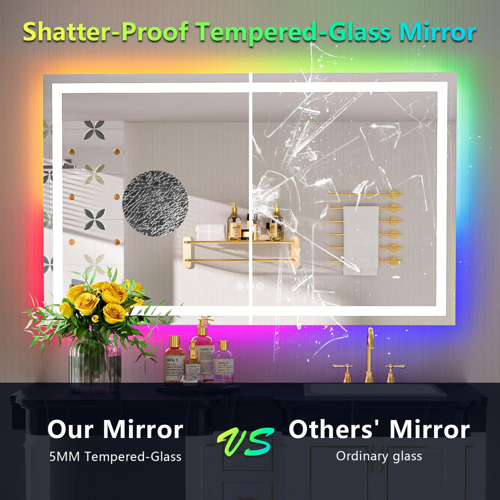 51x40 LED Bathroom Mirror with Lights, RGB Backlit Lighted Mirror