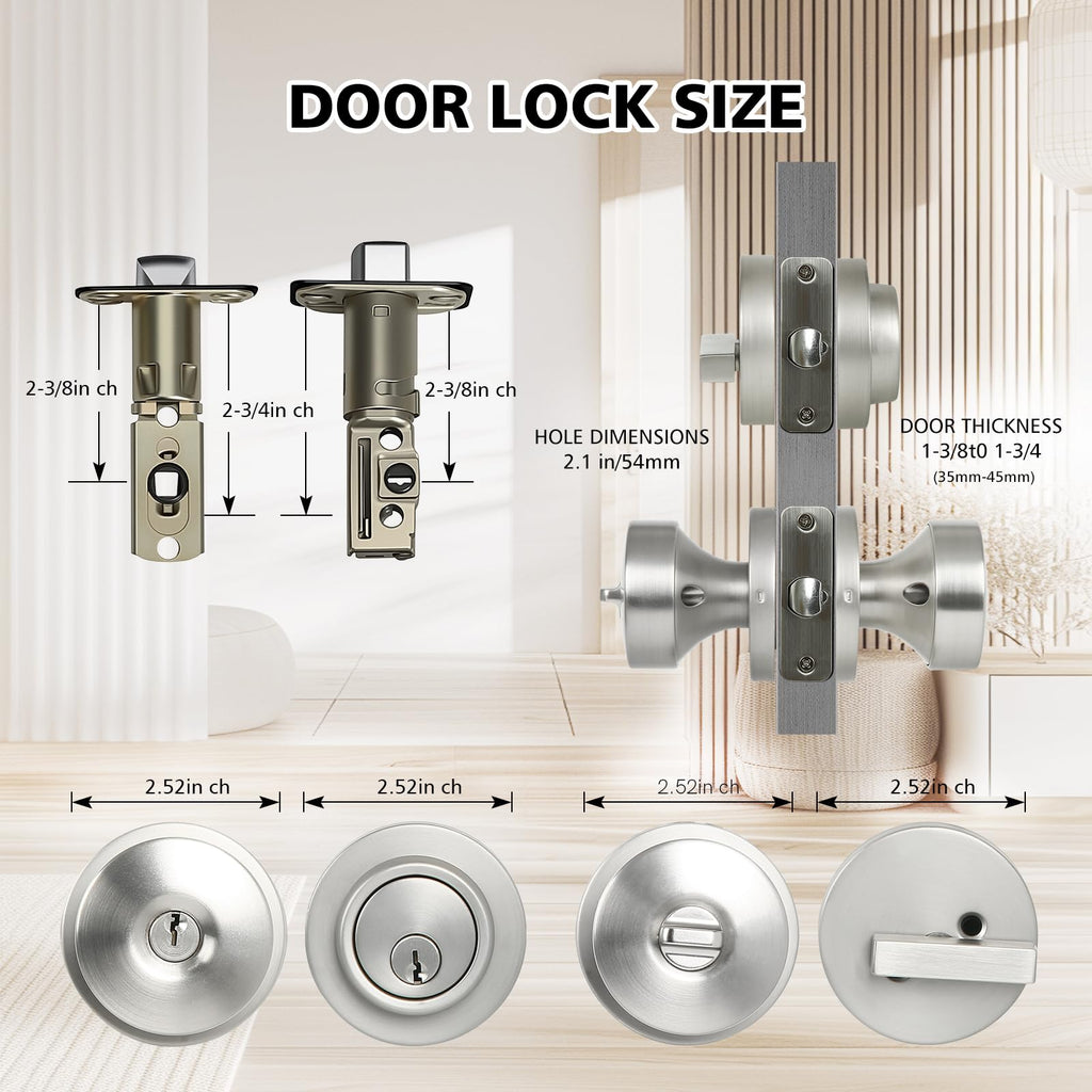 Door Knob and Single Cylinder Deadbolt Combo Set, Front Door Lock Set, Exterior Door Lock Set with Deadbolt, Keyed