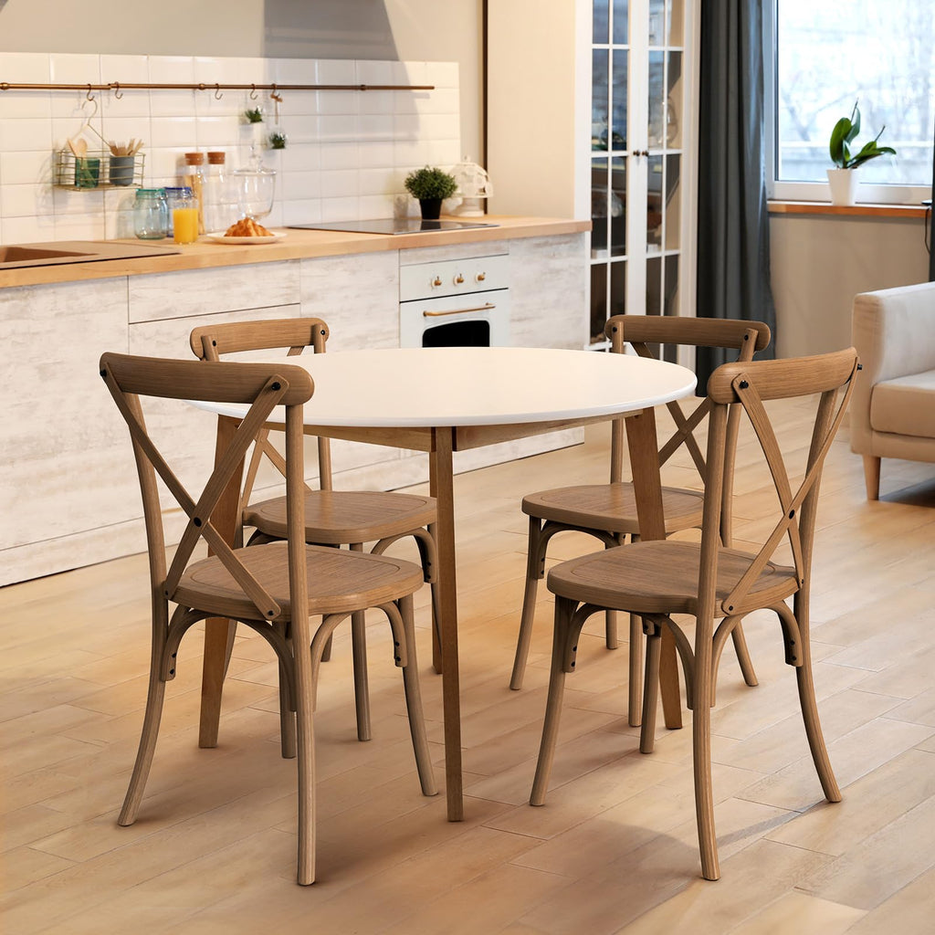 Plastic Outdoor Dining Chairs Set of 4, Stackable Patio Farmhouse Brown Dining Chairs with X Back, Waterproof Kitchen