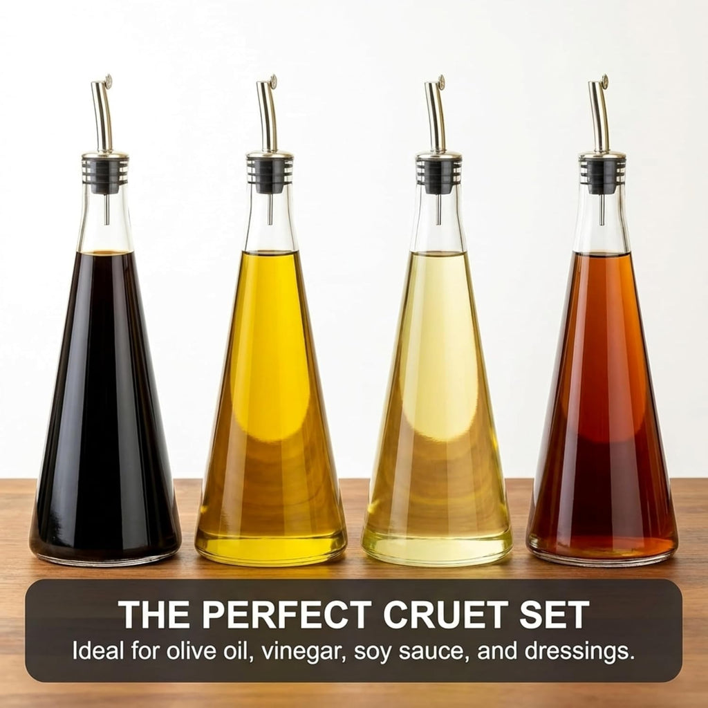 Olive Oil and Vinegar Dispenser Bottles -Glass and Stainless Steel - Set of 2