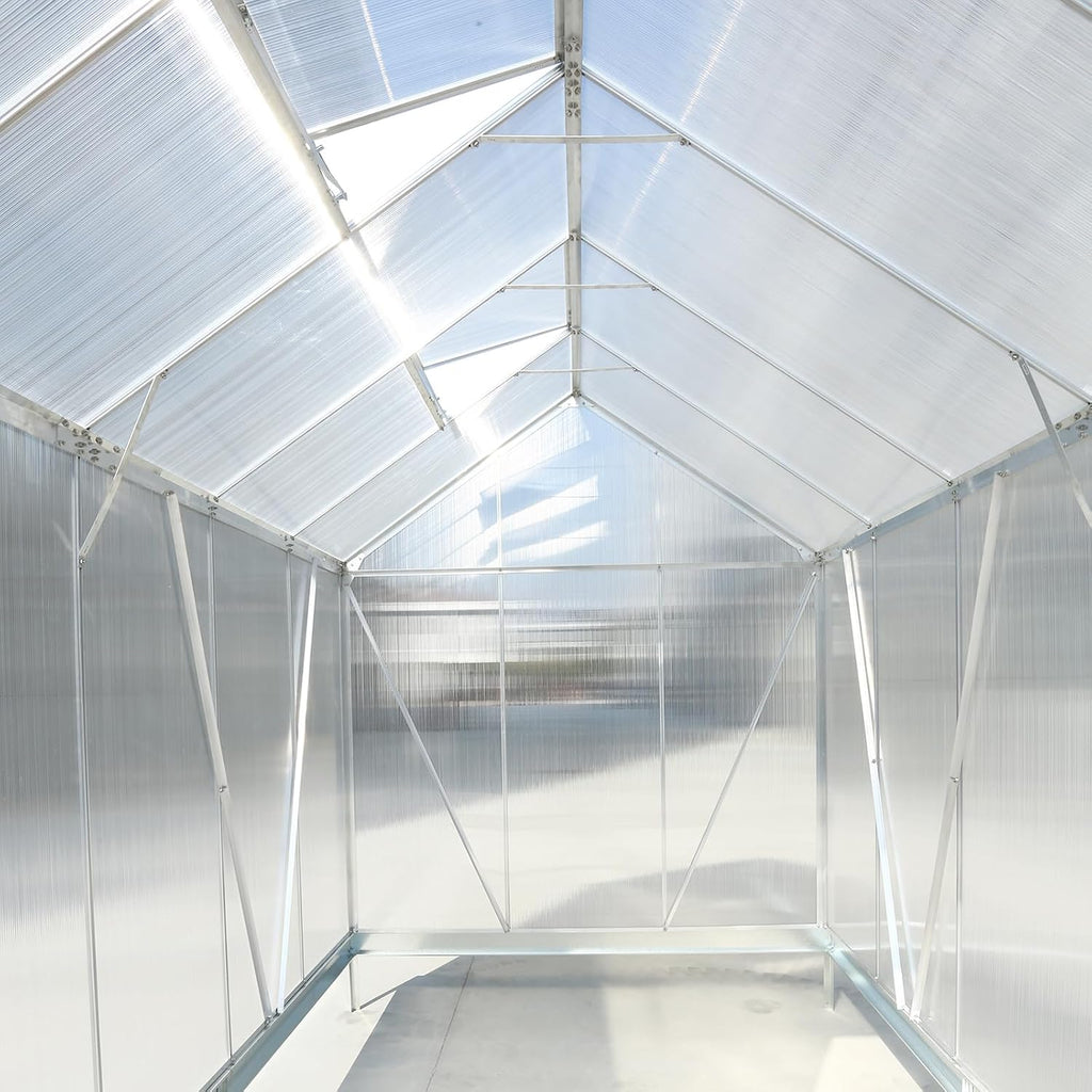 10x7 FT Greenhouse,Polycarbonate Heavy Duty Outdoor Aluminum Walk-in Green House Kit with Rain Gutter and Vent,Plant