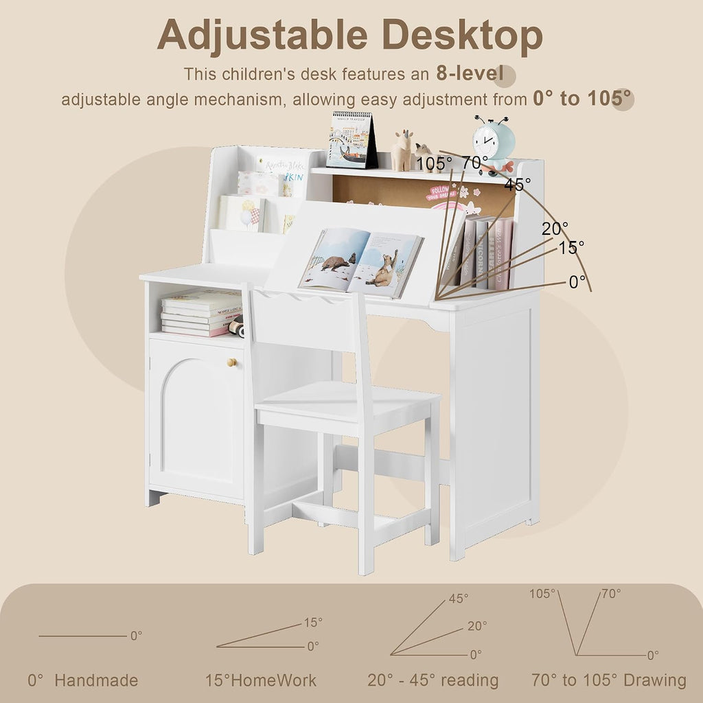 Kids Study Desk and Chair Set with Tiltable Desktop for 5-12