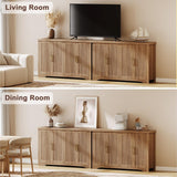 Fluted Buffet Cabinet with Storage Accent Sideboard,Modern Credenza with 4 Doors & Adjustable Shelves,Wood Coffee Bar