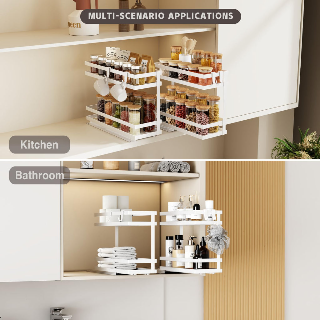 Pull Out Spice Rack Organizer for Cabinet, 2 Pack Metal Seasoning Organizer Slide Out Spice Storage Shelf No Assembly