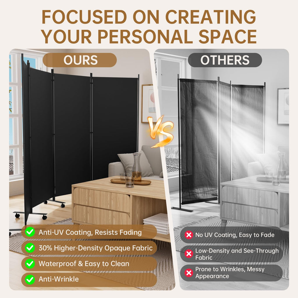 Room Divider 136'' Wide Folding Room Divider Panel with Wheel, Upgraded Base