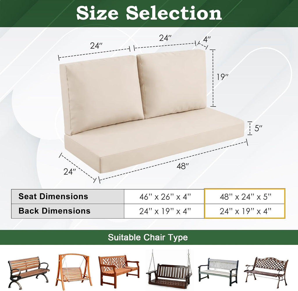 Outdoor Loveseat Cushion Set, 48" x 24" Patio Loveseat Cushions, Water-Resistant & Fade-Resistant Love Seat Cushions